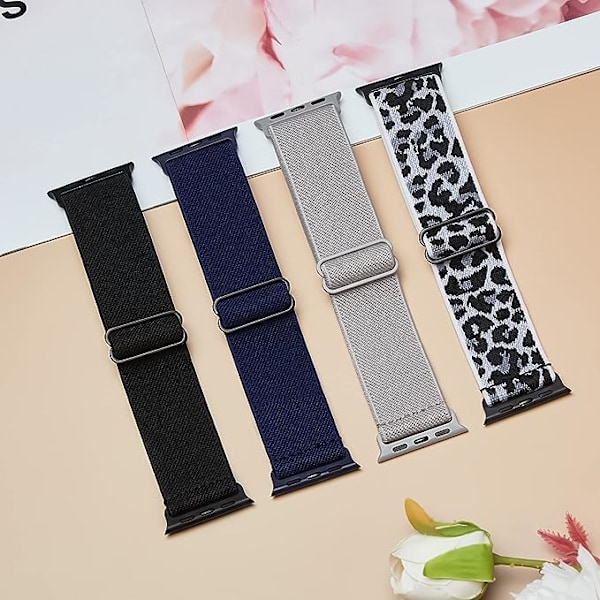 4-pack nylon solo loop-band kompatibel med Apple Watch 38mm 40mm 41mm 42mm 44mm 45mm 49mm, justerbara flätade sportarmband i elastiskt material AA006 38mm 40mm 41mm