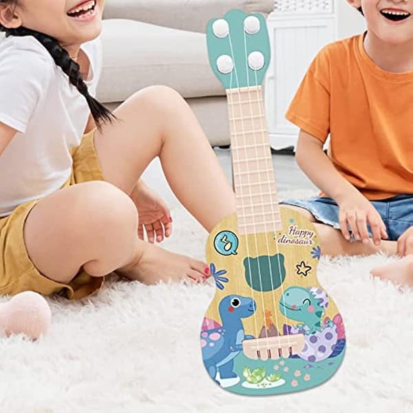Mini Ukulele Gitarr Leksak Färdighet Förbättrande 4 Strängar Tidig Utveckling Liten Gitarr Dinosaurie Dinosaur