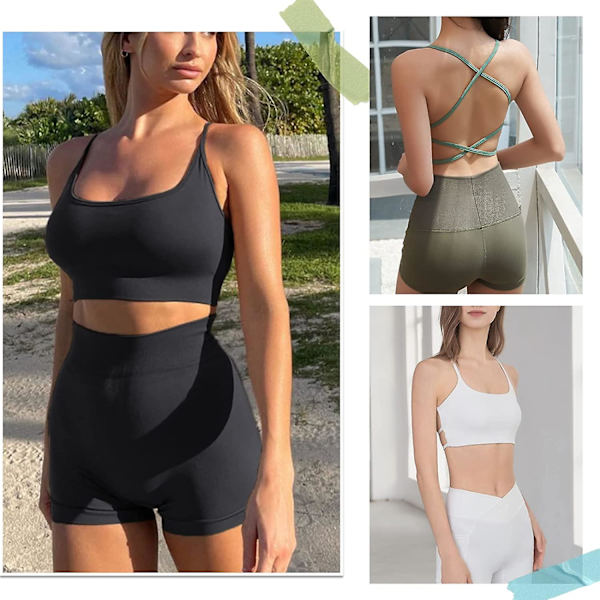 Sport-bh för kvinnor, sexig bustier, vadderad bh, push-up-bh, korsryggs-sport-bh, utan bygel, för yoga, gym Green L