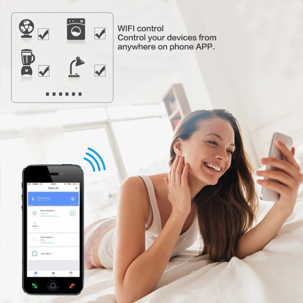 Smart Life App Fjernkontroll WiFi Trådløs Mini EU Strøm WiFi Smart Socket Plugg