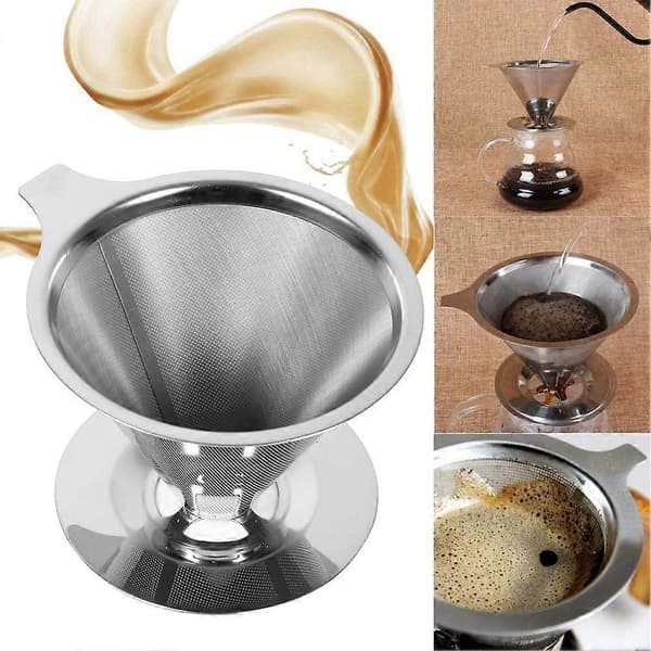 Kaffefilter i rostfritt stål, dubbla lager, meshfilter, koppställ