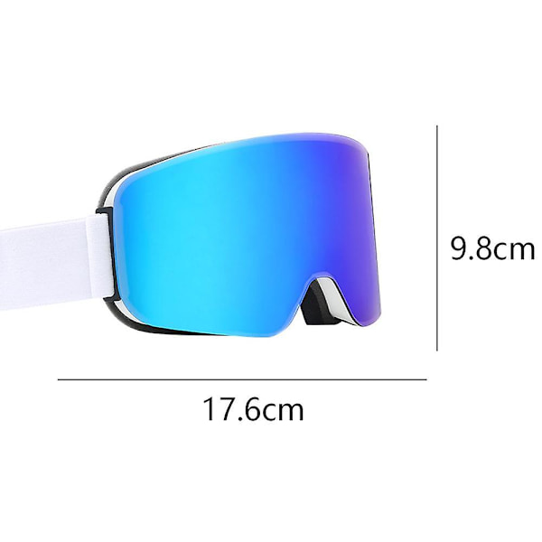 Hiihtolasit, sylinterimäiset huurtumista estävät lumilasit, UV-suojatut hiihtolasit miehille ja naisille White frame full blue film