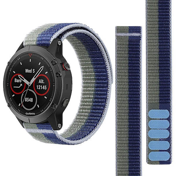 För Garmin Tactix 7 Pro/Fenix 7X/Fenix 6X Pro 26mm Sömnad Klockarmband Justerbar Nylon Loop Green Blue