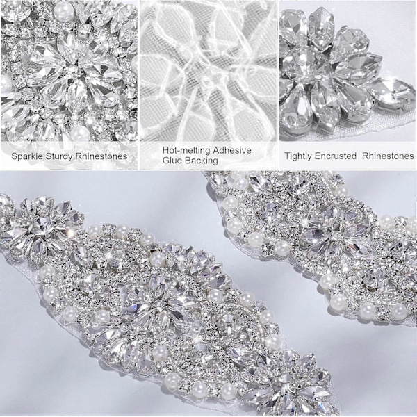 3 stk. Krystall Rhinestone Applikasjon, Bryllupsapplikasjoner Rhinestone Skjerf Applikasjon