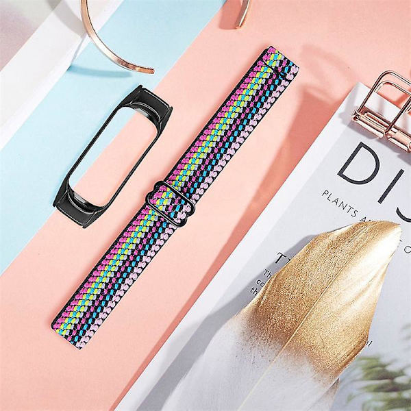 Strækbart nylon anti-ridse justerbar håndledsrem til Xiaomi Mi Band 3/4, med sort urramme Style 9
