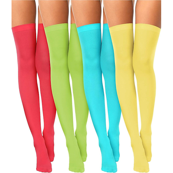 4 par silke lårhøye strømper for kvinner nylon sokker for kvinner Halloween Cosplay kostyme Light Red  Yellow M