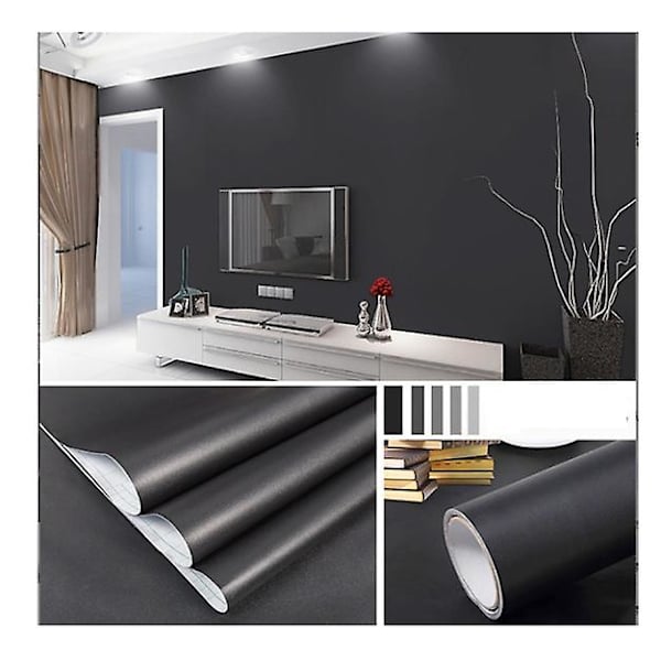 40cm*2m Självhäftande PVC Matt Svart Tapet Bubbelfri Vattentät Dekoration För Sovrum Vardagsrum Möbler