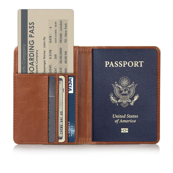 Multifunksjonell PU-Lær Bi-fold Lommebok Deksel Etui Passholder Brown