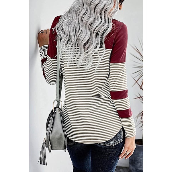 Dame Langærmet Oversized T-shirt Stribet Rund Hals Pullover Tunika Patchwork
