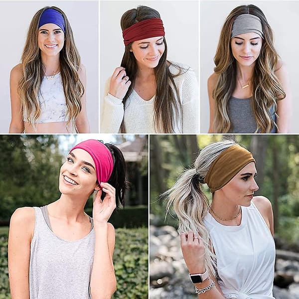 10 Stykker Bredt Bomulls Hodebånd For Kvinner. Elastisk Mykt Hodebånd For Yoga Trening Løping