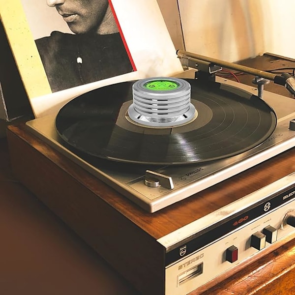 Levypainovakain, levysoittimen levynvakainpuristin kuplavaakalla vinyyli-LP-levysoittimelle