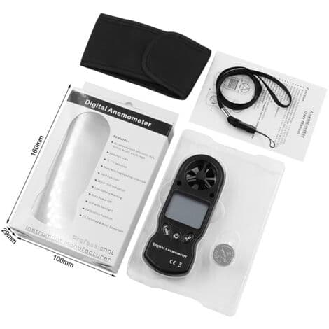 Digitalt anemometer, 3-i-1 bærbar mini multifunksjonell vindmåler termometer hygrometer for drageflyging, seilbrett, paragliding