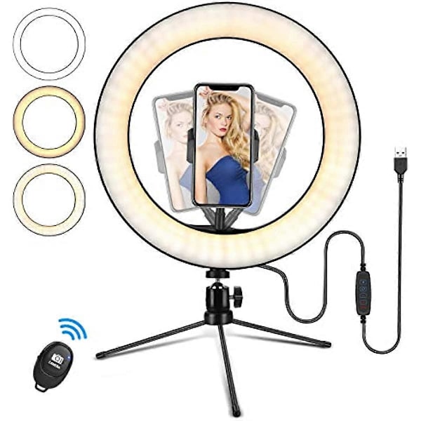 Ringlampa 10 LED Ringlampa Stativ Foto Video LED Belysningsset Selfie Ljus med Bluetooth Fjärrkontroll för Tik Tok Makeup Video Fotografering Kamera