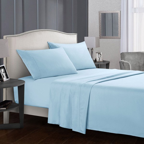 Hotel Luksus Sengetøj Størrelse, Trådtæthed Dyb Lomme, Tætsiddende, Blød Sprød, Hotelkvalitets Sengetøj & Pudebetræk, Satinvævning Sky blue FULL