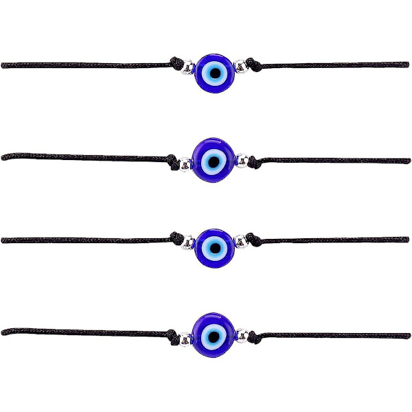 Handgjorda 12 st onda ögat armband pack bulk set kvinnor män onda ögat fotled smycken skydd armband svart röd sträng pojkar och flickor 4Pcs Black Silver