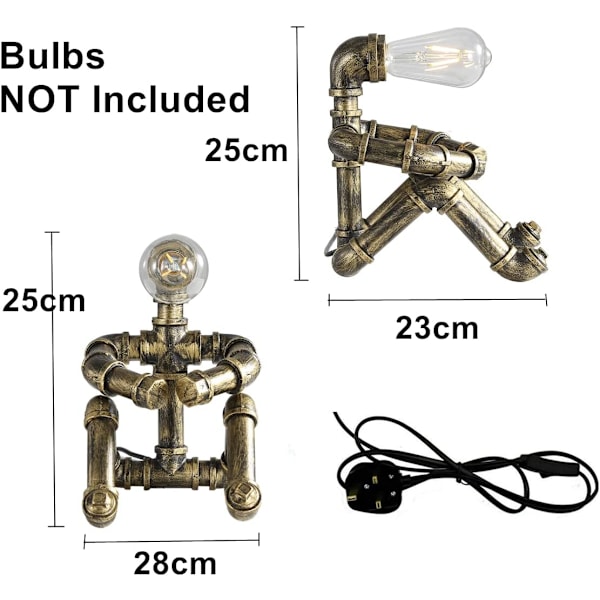 Vattenrör bordslampa robotmodell - Retro industriell steampunk rustik bordslampa - Vintage lantlig A