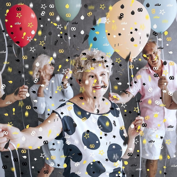 60-vuotissyntymäpäiväkoriste, pöytäkoriste 60-vuotissyntymäpäiväjuhliin, muistopäivän pöytäkoriste (musta kulta hopea)