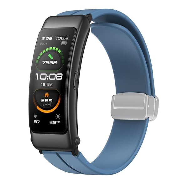 Til Keep B4/Huawei Watch Fit Mini Urrem 16mm Silikone Armbåndsrem, Sølv Foldespænde Blue