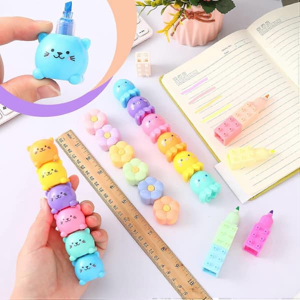 4 Pakke 20 stk. Søde Mini Overstregningstusser Stabelbare Kawaii Markører til Klasseværelset