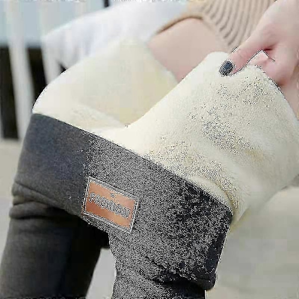 Vinter Sherpa Fleeceforet Leggings for Kvinner, Høy Midje Elastisk Tykk Kashmir Leggings Pluss Varme Termiske Bukser Grey XL