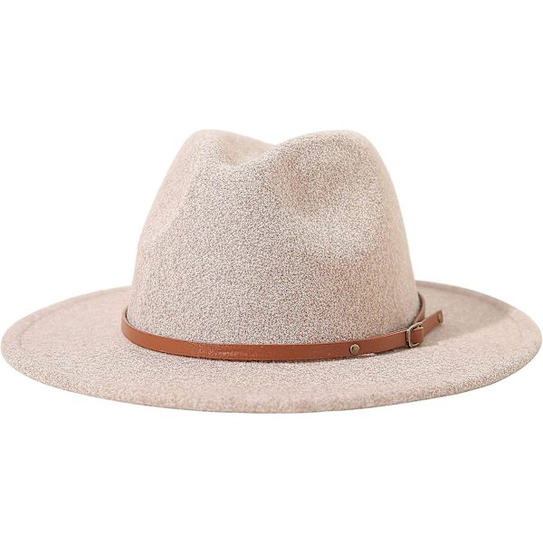 Dame Filt Fedora Hat Bred Skygge Uld Panama Hatte Med Bånd Khaki