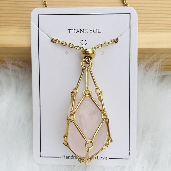 Crystal Stone Holder Halsband,justerbar Crystal Cage Halsband Hållare Halsband,handgjorda Crystal Holder Halsband,Ädelsten Smycken Present För Kvinnor Män (g Pink Gold