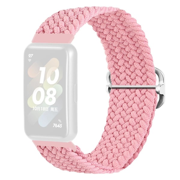 Flätat klockarmband för Huawei Band 7, ersättningsarmband med justerbart spänne Pink