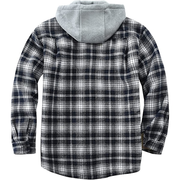 Rutete bomullsjakke for menn, fleeceforet flanellskjorte, Sherpa-jakke med knapper og hette for menn Blue L