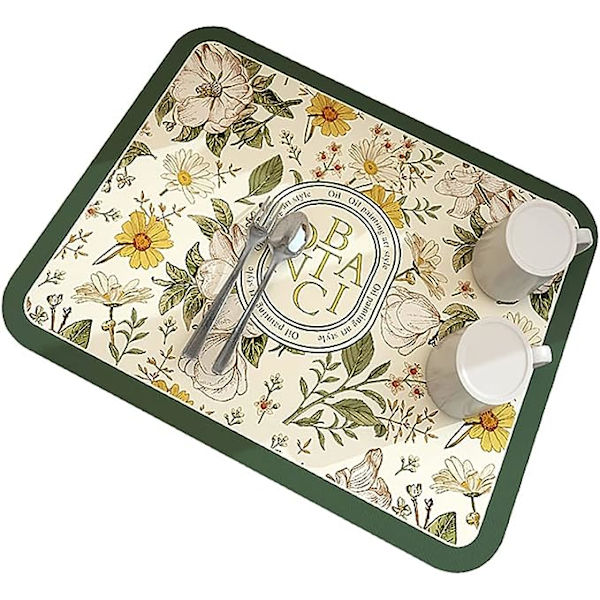 Fantasistyle avrinningsmatta, diskavrinningsmatta absorberande mjuk diatoméjord halkfri gummisula avrinningsplatta snabbtorkande avrinningsmatta F 40x50cm
