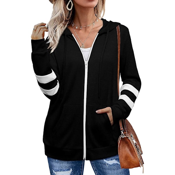 Womens Active Long Sleeve Zip Up Hoodies Med Ficka Hooded Sweatshirts Jackor M