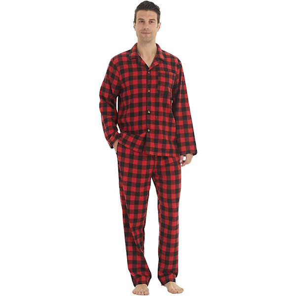 Herre Pyjamas Sett Langermet Rutete Lounge Wear Sett Flanell Pyjamas Rutete Topp og Bukser 2 Deler Vinter Bomulls Nattøy Red M