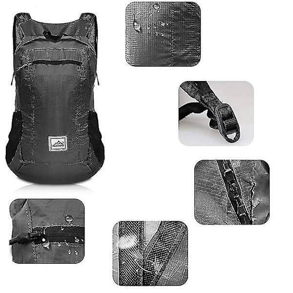 Utendørs Sports Daypack Bag, Ultralett Sammenleggbar Ryggsekk Pakkbar Ryggsekk Black