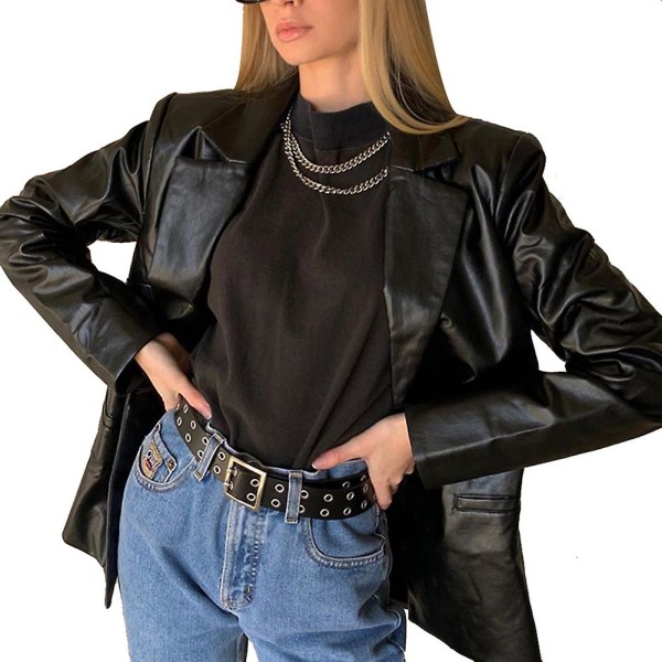 Skinnjacka i gotisk vintage för kvinnor - Elegant kappa för höstens 90-talsdräkter och festöverdelar - Streetwear Classic Black L