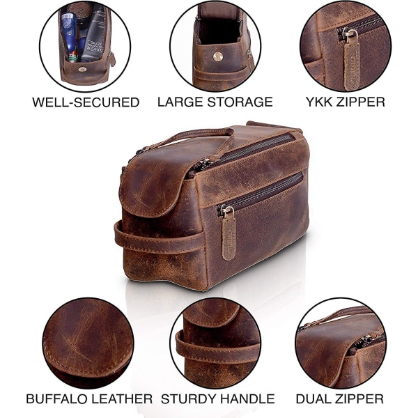 Premium Buffalo Skinn Unisex Toalettmappe Kit (slitt Tan) Distressed Tan