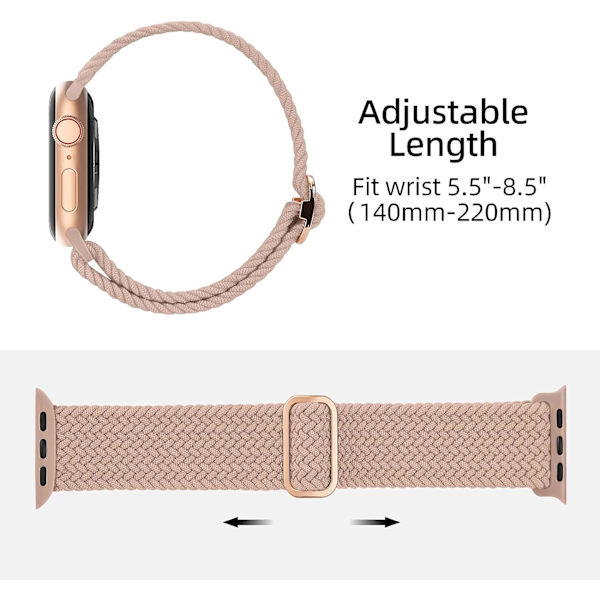 Flätat armband kompatibelt med Apple Watch 38 mm 40 mm 41 mm, elastiskt solo loop nylonarmband för Apple Watch Series 8/7/6/SE/5/4/3/2/1/SE beige Pink 38 mm 40 mm 41 mm