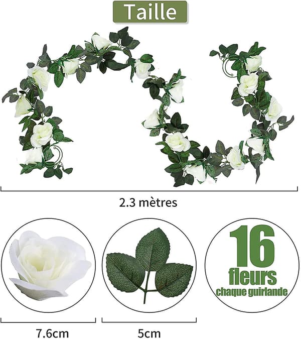 2 Stykker Kunstige Blomster Deco, Kunstig Blomster Rosekrans Bryllupsdekorasjon