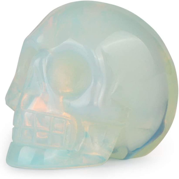2.0\" Opalit Krystal Kraniehoved Dekor Statue Krystaller og Helbredende Sten, udskåret Kranie Halloween Dekor Figur Samlerobjekt Reiki Skulptur Til Køkken