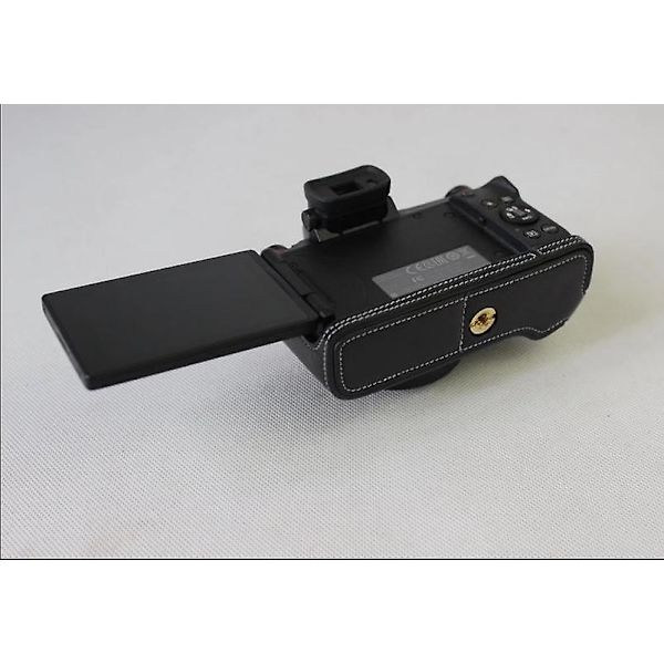 Äkta läder halv kameraväska fodral skydd för Canon G1X Mark III Black