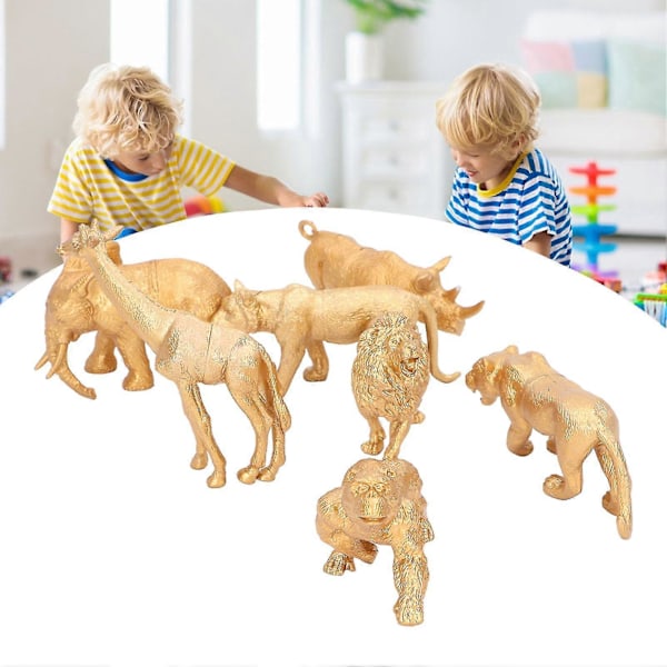 7 stk. Safari Dyrefigurer Legetøj Guldfarve Vilde Zoo Dyr Figurer