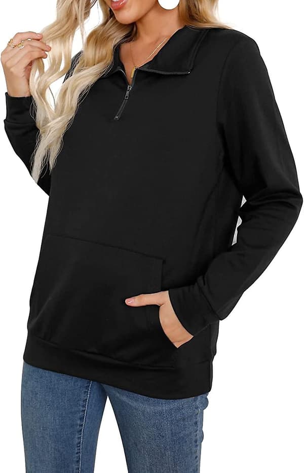 Dame Varm Langærmet Sweatshirt Quarter Zip Pullover Tunika Toppe Med Lommer