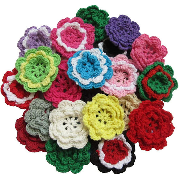 Paket med 20 st åtta kronblad 2\" virkade vårblommor applikationer