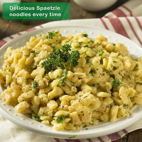 Laadukas ruostumattomasta teräksestä valmistettu spätzle-siivilä mukavalla kahvalla, perinteinen saksalainen munanuudelintekijä Green