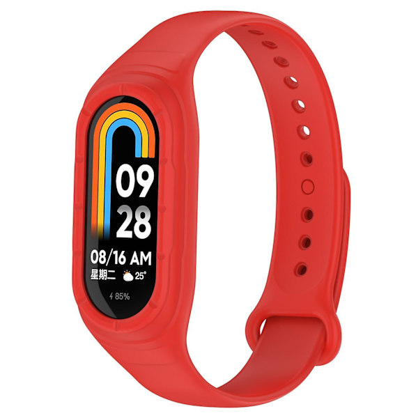 Xiaomi Smart Band 8 -rannekkeen korvaava silikoninen kellon ranneke, jossa integroitu ranneke ja suojakotelo Red