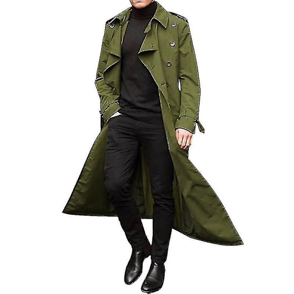 Herrar Lång Trenchcoat Krage Överrock Casual Vinterjacka Enfärgad Ytterkläder black L