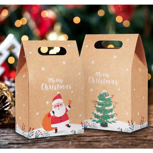 Kraftpapir Gaveposer Med Håndtak, Pakke Med 24 Julepapirposer Gaveposer - Juleposer Sjokolade Godteri Organiserings Gaveeske Til Jul Bursdag 12 pieces