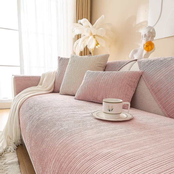 2023 Nytt Sofföverdrag Chenille Sofföverdrag För 3-Sits Soffa Överkast, Halkskydd L-formad Sofföverdrag, Möbelskydd Sofföverdrag För Sittkudde Soffa Pink Sofa cushion 70x150cm