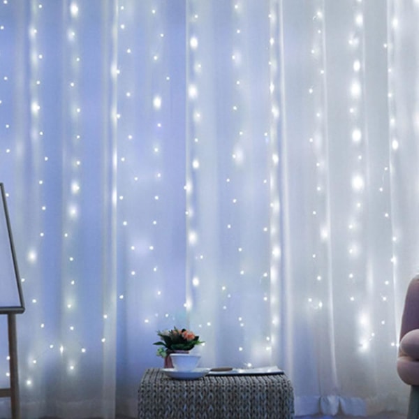 300 LED-fjärrkontroll solvattenfall ljusslinga dekoration, trädgårdsfest bröllop white