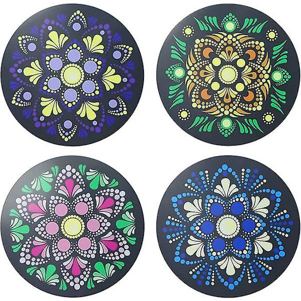 4 stk. 9,8 cm akryl cirkel coasters, akryl runde coasters med mandala mønster coasters til mælk te butik kaffebar