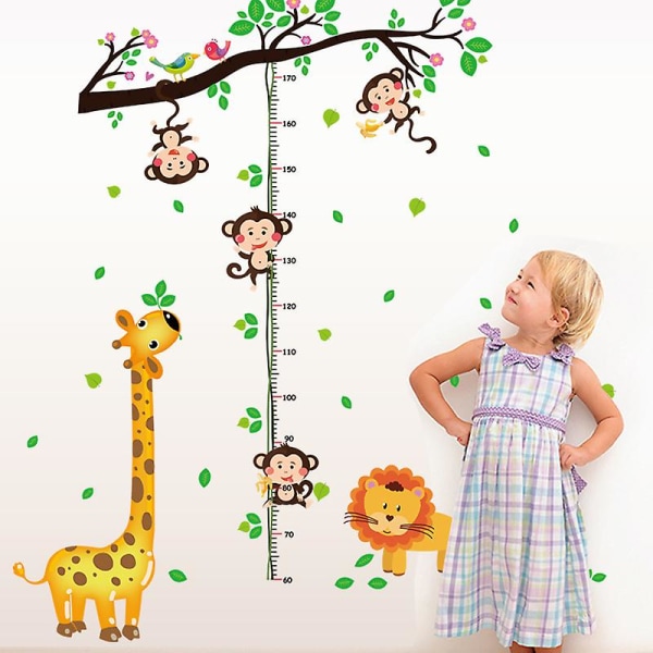 Träd Monkey Väggdekaler Höjdmätdiagram Väggdekal Djungeldjur Väggdekor Barnrum Baby Nurserygiraff Monkey Höjddekal 60*90cm