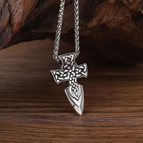 Viikinki Kelttisolmu Keihäs Riipus Kaulakoru - Miesten Ruostumaton Teräs Vintage Kolminaisuus Solmu Miekka Pää Amuletti - Käsintehty Punk Hip Hop Biker Lumo Nordic Je